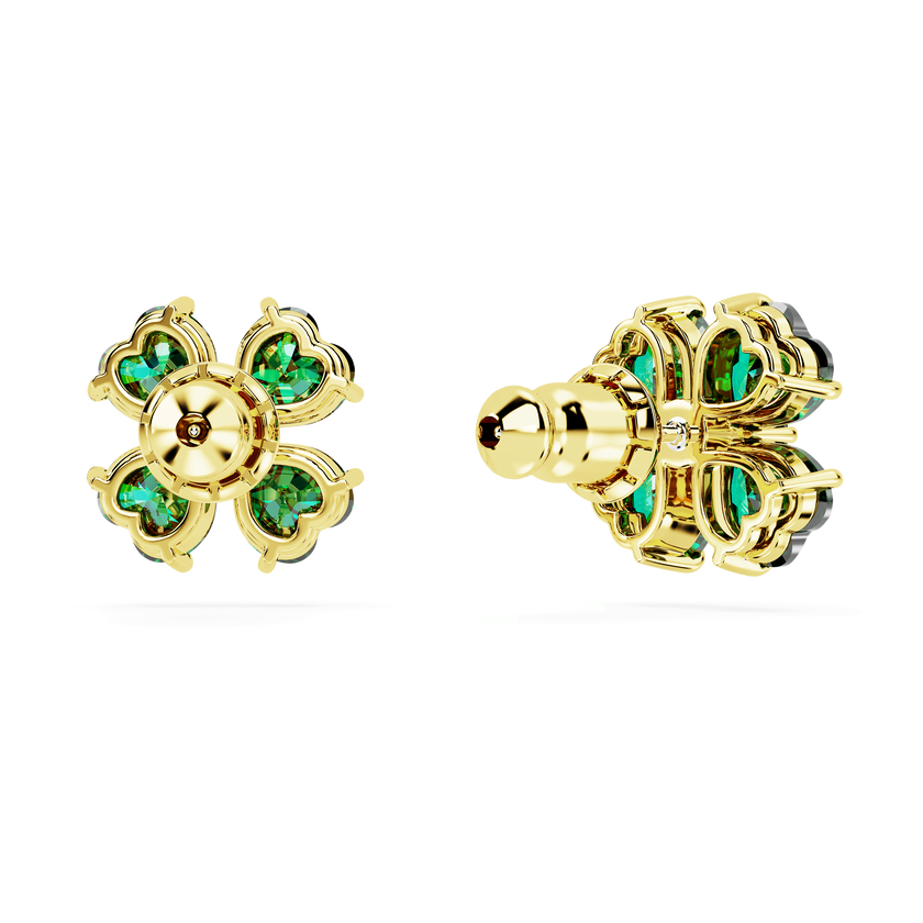 swarovski أقراط دبوسية idyllia، على شكل زهرة برسيم، لون أخضر، طلاء بلون ذهبي