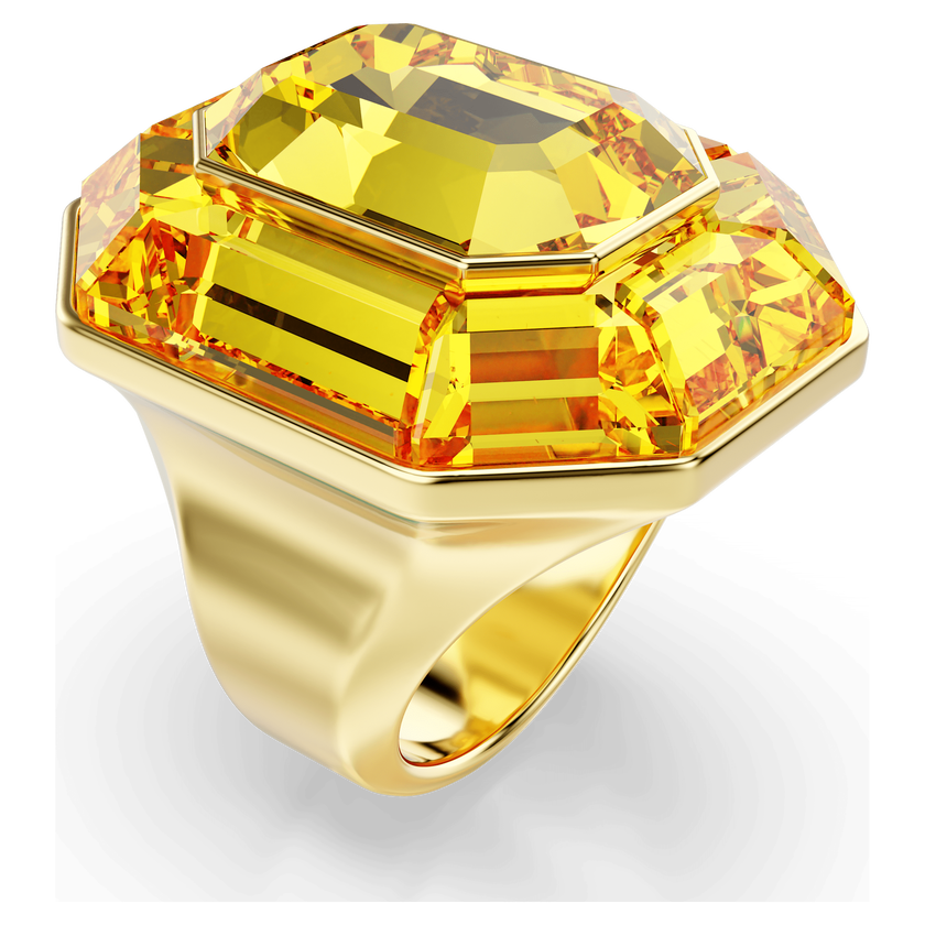 swarovski خاتم كوكتيل lucent، شكل مُثَمَّن، لون أصفر، طلاء باللون الذهبي