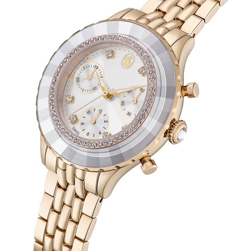 swarovski ساعة octea chrono، صناعة سويسرية، سوار معدني، لون ذهبي، لمسة نهائية بلون شامبين ذهبي