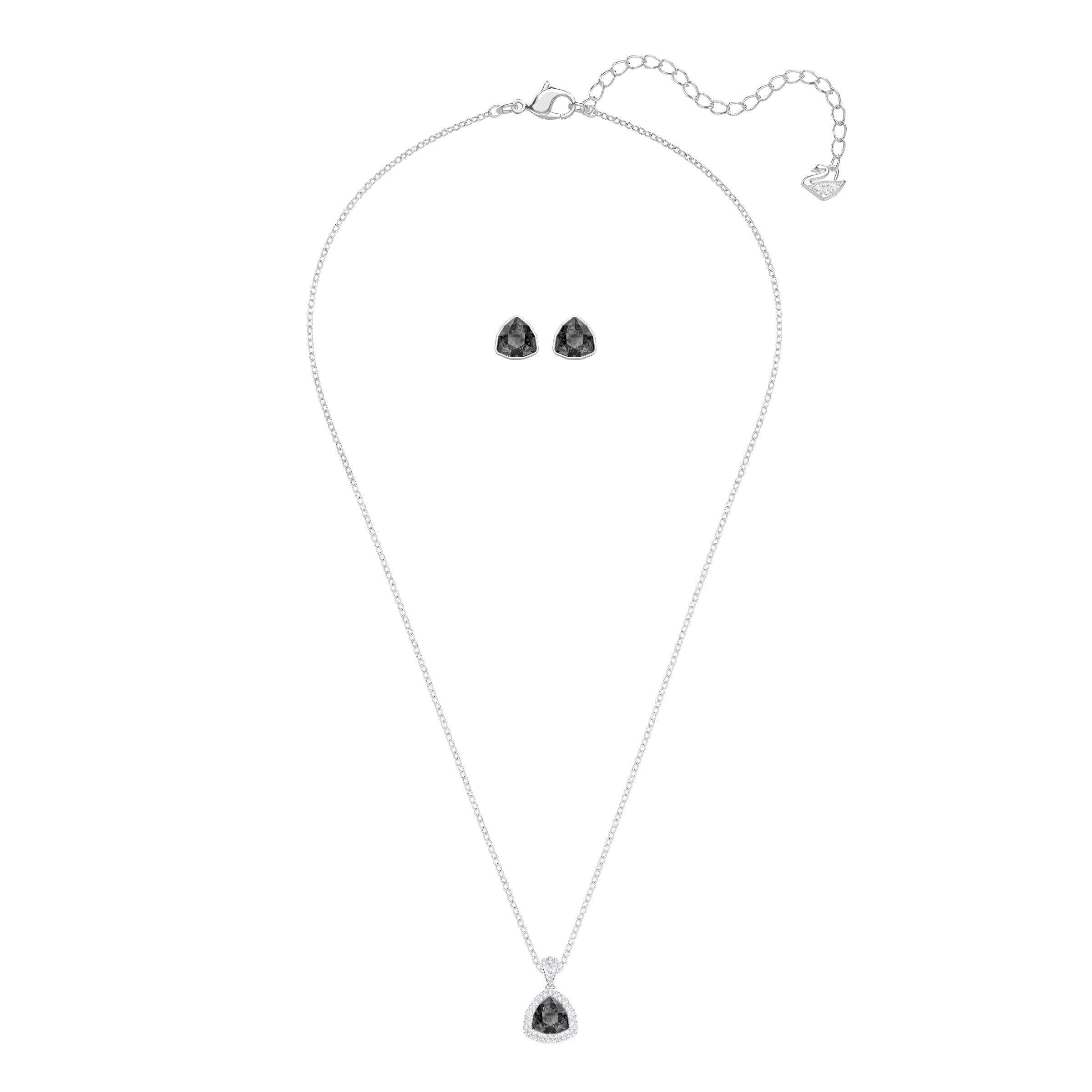 swarovski طقم begin، قطع مثلث براق، لون أسود، طلاء روديوم