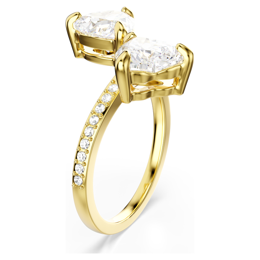 swarovski خاتم مفتوح mesmera attract، قطع على شكل قلب، صف من أحجار الكريستال الصغيرة المتراصة، شكل قلب، لون أبيض، طلاء باللون الذهبي