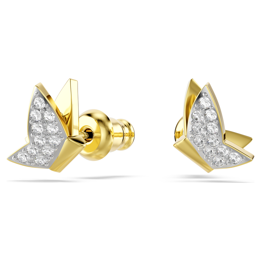 swarovski أقراط دبوسية idyllia lilia، شكل فراشة، لون أبيض، طلاء باللون الذهبي