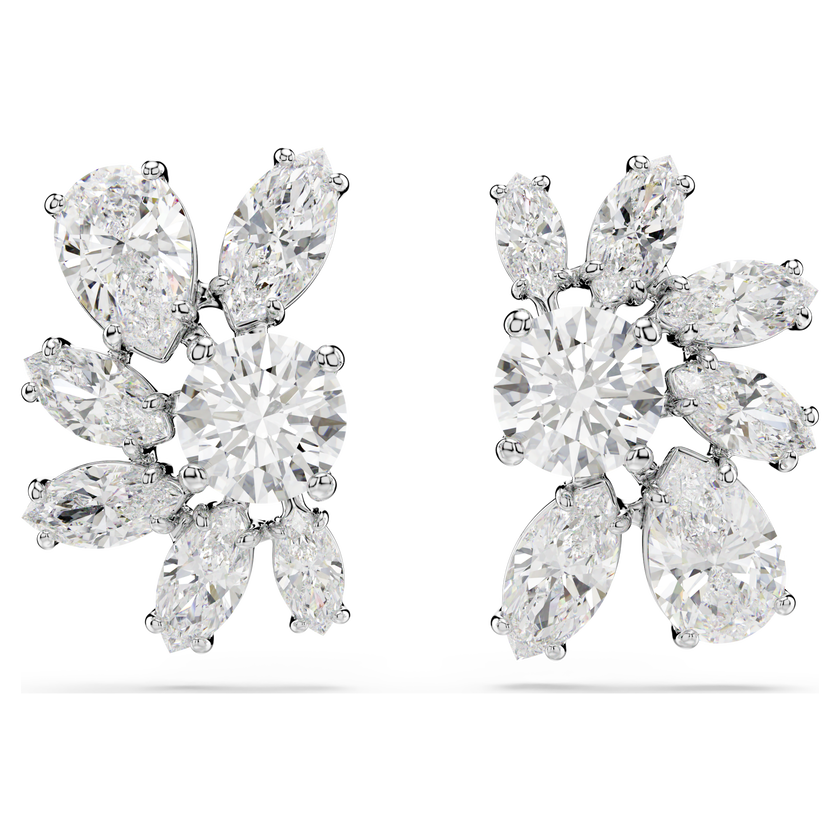 swarovski أقراط دبوسية mesmera، قطع متنوع، شكل زهرة، لون أبيض، طلاء روديوم
