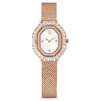 swarovski ساعة يد matrix octagon، سوار معدني، لون ذهبي وردي، لمسة نهائية باللون الذهبي الوردي