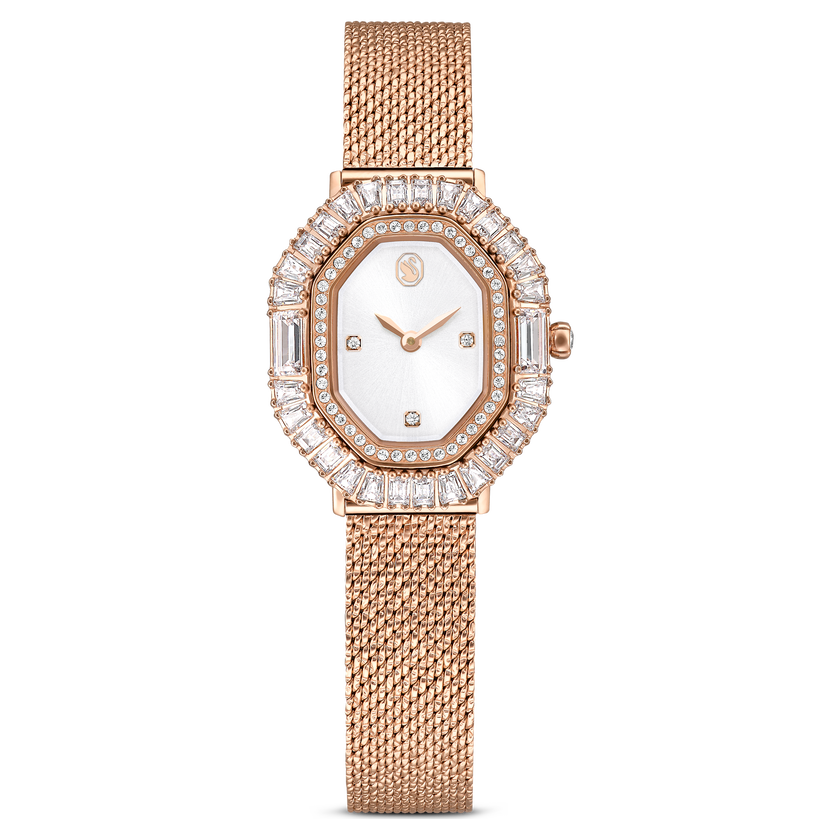 swarovski ساعة يد matrix octagon، سوار معدني، لون ذهبي وردي، لمسة نهائية باللون الذهبي الوردي