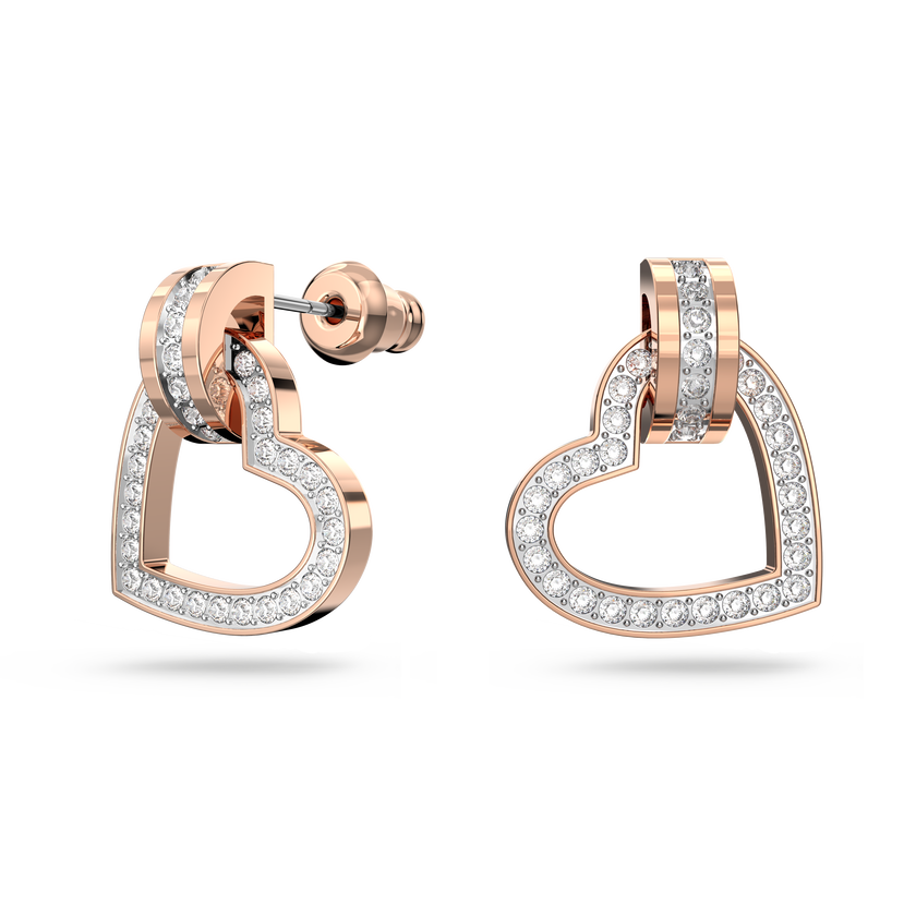 swarovski أقراط دبوسية lovely، على شكل قلب، لون أبيض، طلاء باللون الذهبي الوردي