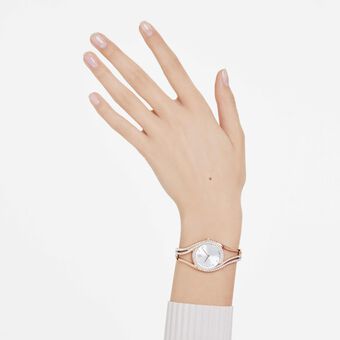 swarovski ساعة hyperbola bangle، سويسرية الصنع، سوار معدن، طلاء ذهبي وردي، لمسة نهائية باللون الذهبي الوردي