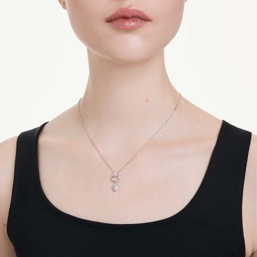 swarovski قلادة mesmera، شكل كمثرى، لون أبيض، طلاء روديوم