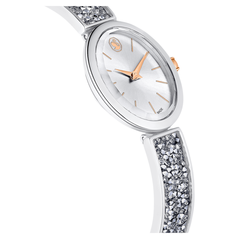 swarovski ساعة crystal rock oval، صناعة سويسرية، سوار معدني، لون أبيض، ستانلس ستيل