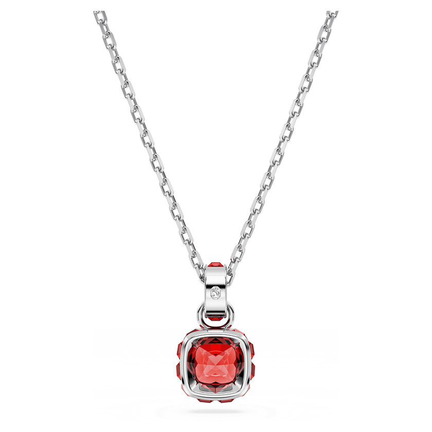 swarovski قلادة birthstone، قطع مربع، يوليو، لون أحمر، طلاء روديوم