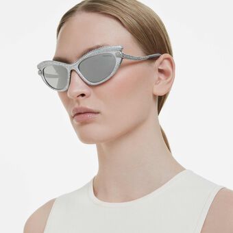 swarovski نظارة شمسية، شكل عين القطة، لون فضي