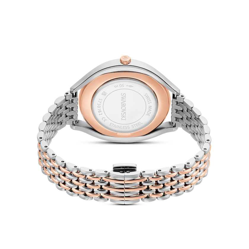 swarovski ساعة crystalline aura، صناعة سويسرية، سوار معدني، لون ذهبي وردي، لمسة نهائية من معادن مختلطة