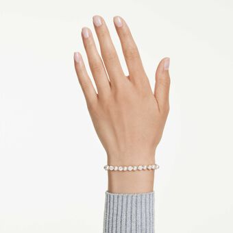 swarovski matrix tennis bracelet  crystal pearl  round cut  white  gold tone plated