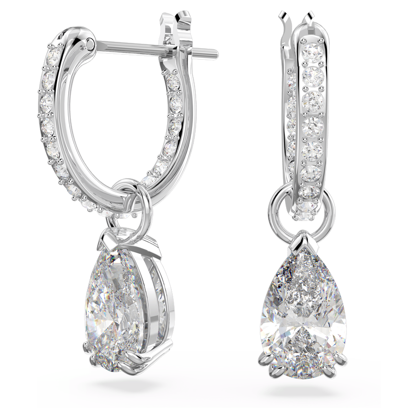 swarovski أقراط حلقية stilla، قطع على شكل كمثري، لون أبيض، طلاء روديوم