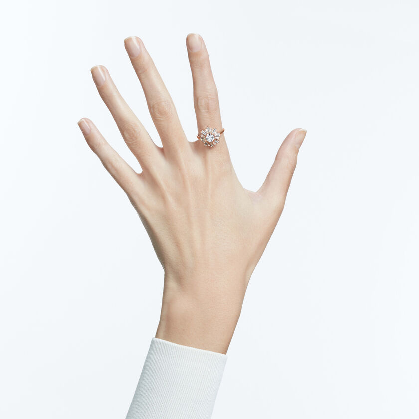 swarovski خاتم sunshine، لون أبيض، طلاء ذهبي وردي