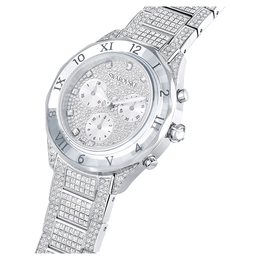 swarovski ساعة يد dextera lux، صناعة سويسرية، سوار معدني، لون فضي، إستانلس ستيل