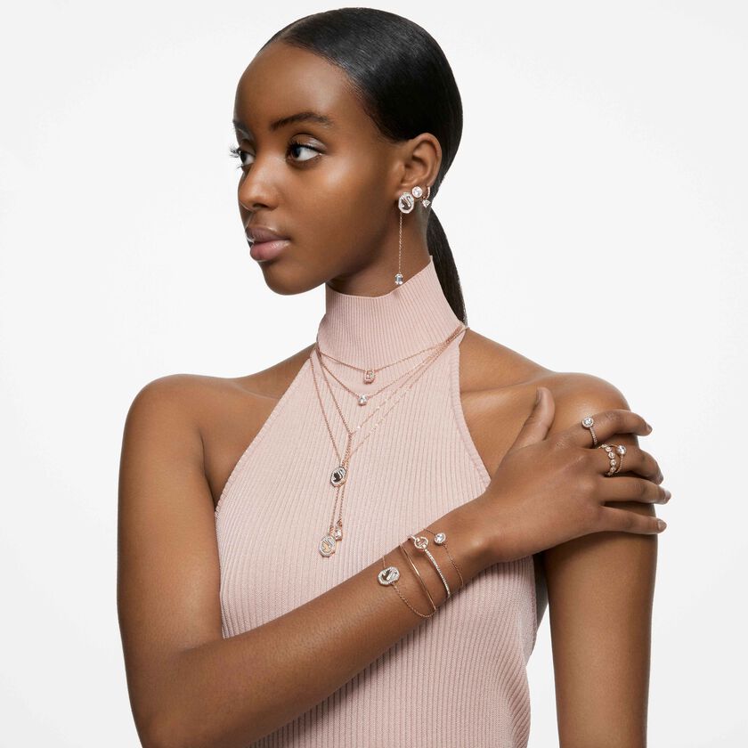 swarovski خاتم كوكتيل stilla، قطع مُستدير، ترصيع بافيه، لون أبيض، لمسة نهائية من الذهب الوردي عيار 18 قيراط