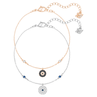 swarovski سوار crystal wishes، طقم  2 ، على شكل عين الحسود، لون أزرق، لمسة نهائية من معادن مختلطة