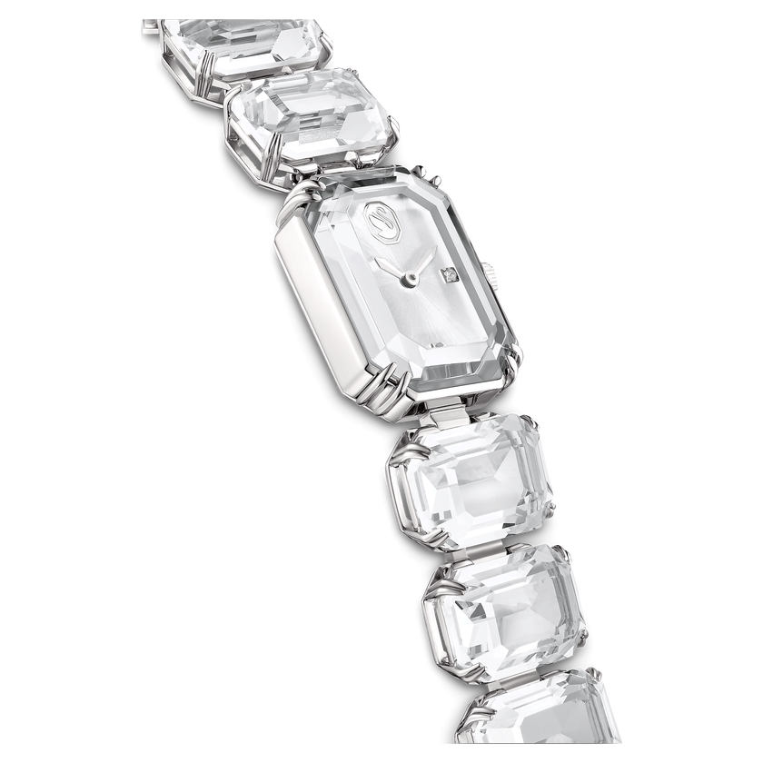 swarovski ساعة يد، سوار مرصع بأحجار مثمنة الشكل، لون أبيض، ستانلس ستيل