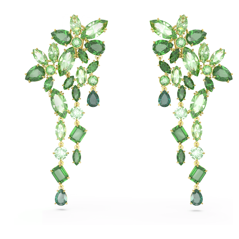 swarovski أقراط gema متدلية، قطع متنوع، لون أخضر، طلاء بلون ذهبي