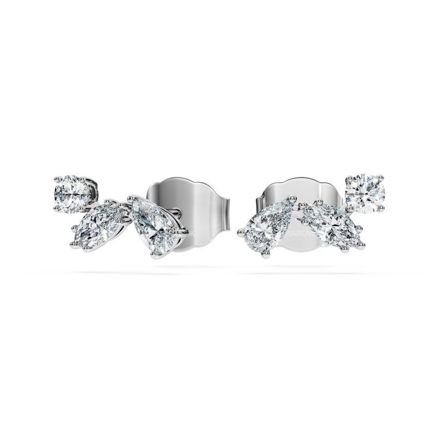 swarovski أقراط دبوسية galaxy، ألماس مُصنع في المختبر إجمالي 0 5 قيراط، شكل دائري، فضة استرليني