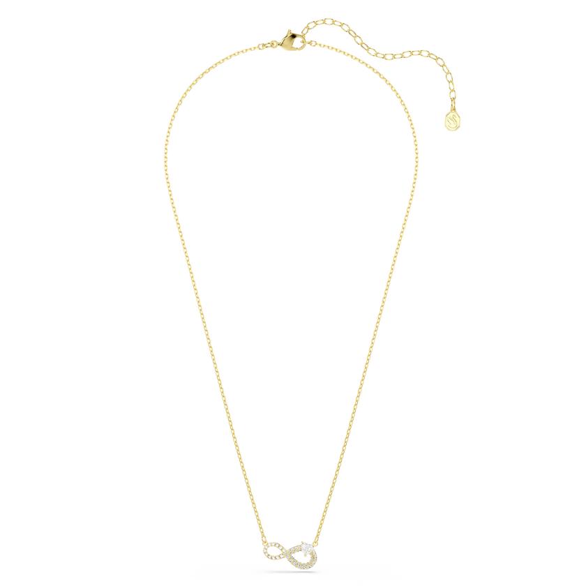 swarovski عقد hyperbola، قطع على شكل قلب، أحجار كريستال صغيرة متراصة، شكل إنفينيتي، لون أبيض، طلاء باللون الذهبي
