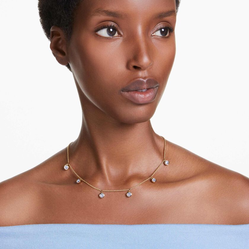 swarovski عقد imber، قطع مُستدير، لون أزرق فاتح، طلاء بلون ذهبي