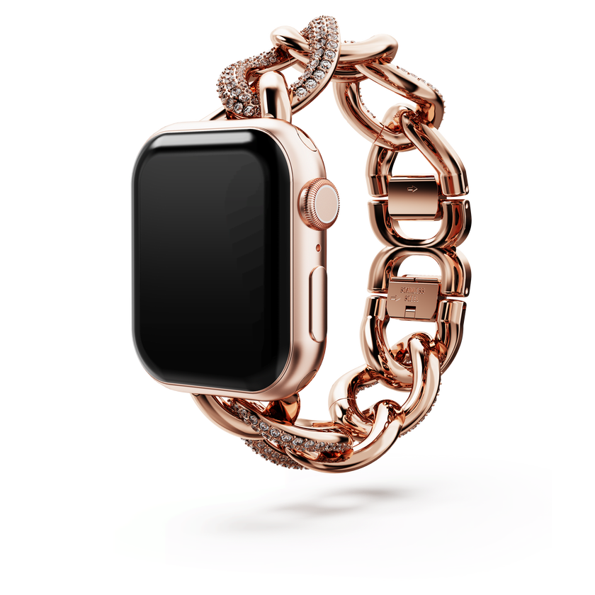 swarovski حزام سلسلة، متوافق مع ساعة apple   مقاس 40 مم و41 مم، لون ذهبي وردي، لمسة نهائية بلون ذهبي وردي