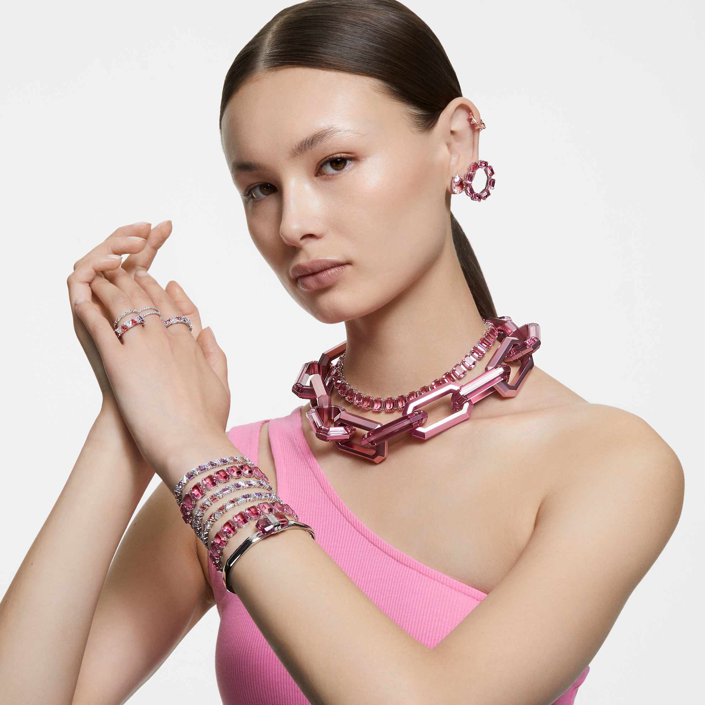 swarovski خاتم matrix vittore، قطع مستدير، لون أبيض، لمسة نهائية بلون فضي