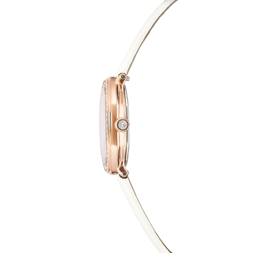swarovski ساعة dextera بتصميم مُثَمَّن، صناعة سويسرية، سوار جلد، لون أبيض، لمسة نهائية باللون الذهبي الوردي