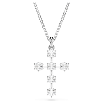 swarovski قلادة insigne، قطع مستدير، على شكل صليب، لون أبيض، طلاء روديوم