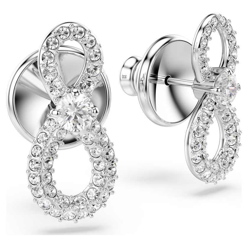 swarovski أقراط دبوسية hyperbola، قطع مُستدير، ترصيع بافيه، شكل لا نهاية، لون أبيض، طلاء روديوم