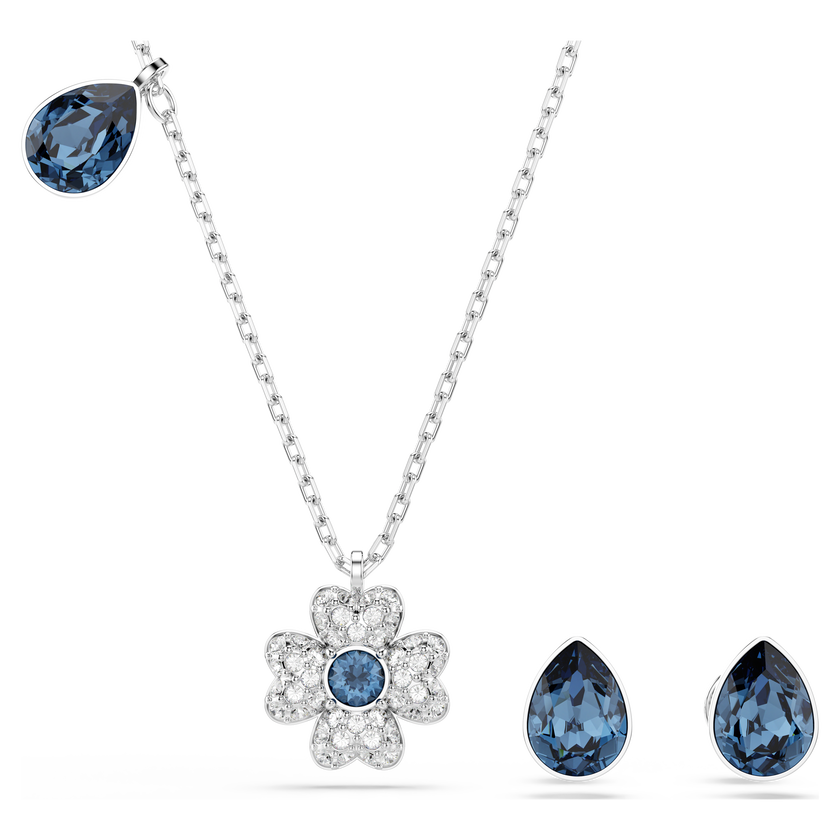 swarovski symbolica set  clover  blue  rhodium plated