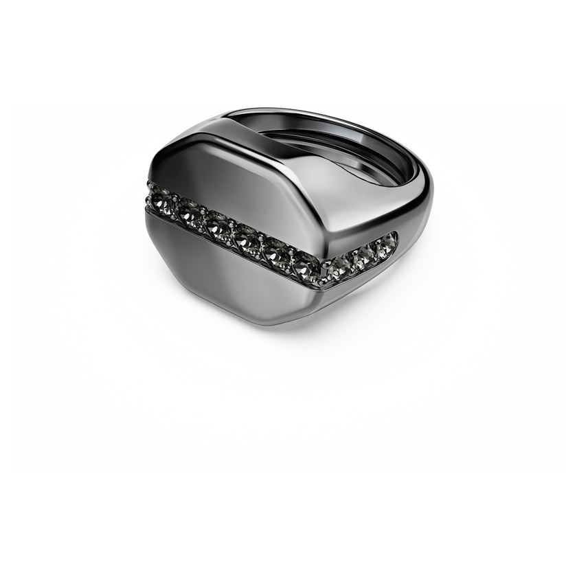swarovski خاتم dextera octagon، شكل مثمن، قطع مستدير، لون أسود، طلاء روثينيوم