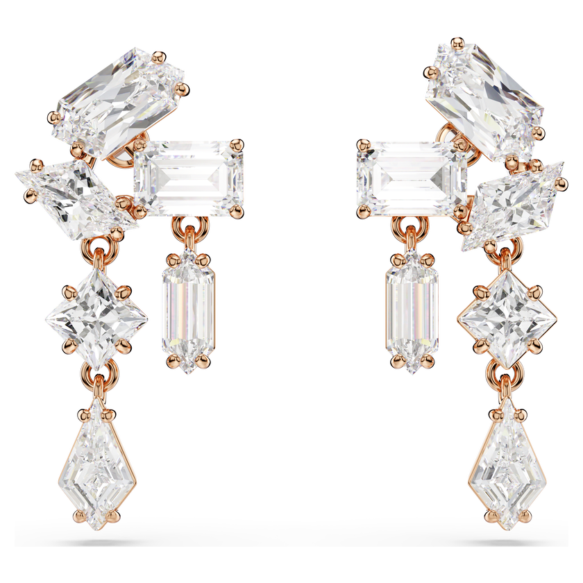 swarovski أقراط متدلية mesmera، قطع متنوع، لون أبيض، طلاء باللون الذهبي الوردي