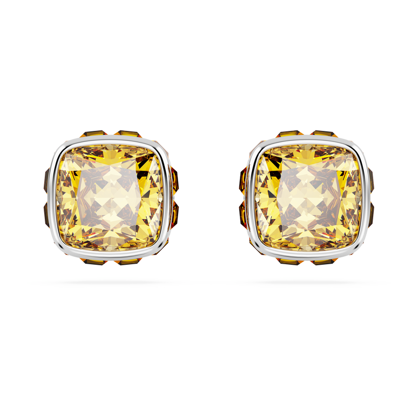 swarovski أقراط دبوسية birthstone، قطع مربع، شهر نوفمبر، لون أصفر، طلاء روديوم