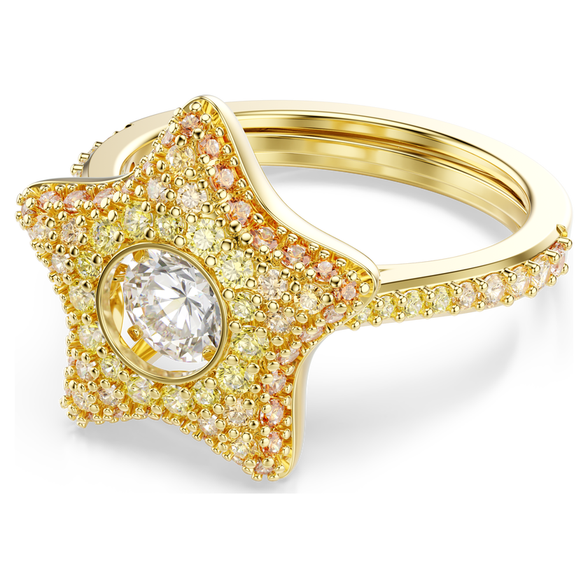 swarovski خاتم sublima، قطع مُستدير، شكل نجمة، ألوان متعددة، لمسة نهائية من الذهب عيار 18 قيراط