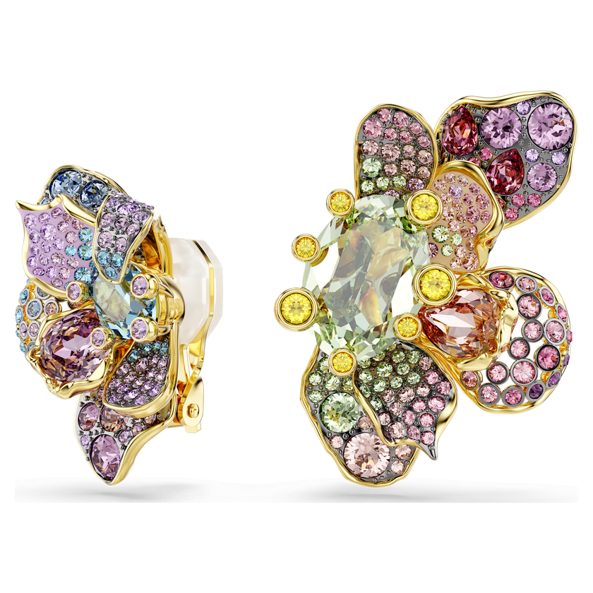 swarovski أقراط بمشبك idyllia، قطع متنوع، كريستالات مُتراصَّة، شكل زهرة، ألوان متعددة، لمسة نهائية من معادن مختلطة