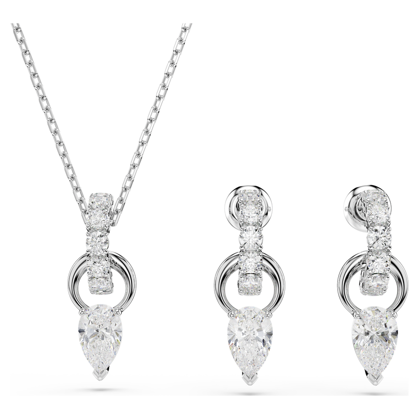 swarovski طقم mesmera، قطع على شكل كمثرى، قطع مستدير، لون أبيض، طلاء روديوم