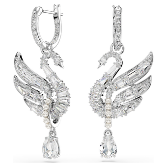 swarovski أقراط swan vienna، شكل بجعة، لون أبيض، طلاء روديوم
