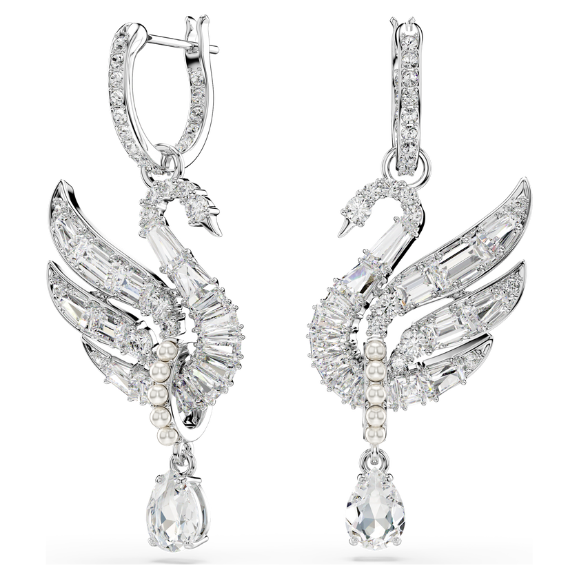 swarovski أقراط swan vienna، شكل بجعة، لون أبيض، طلاء روديوم