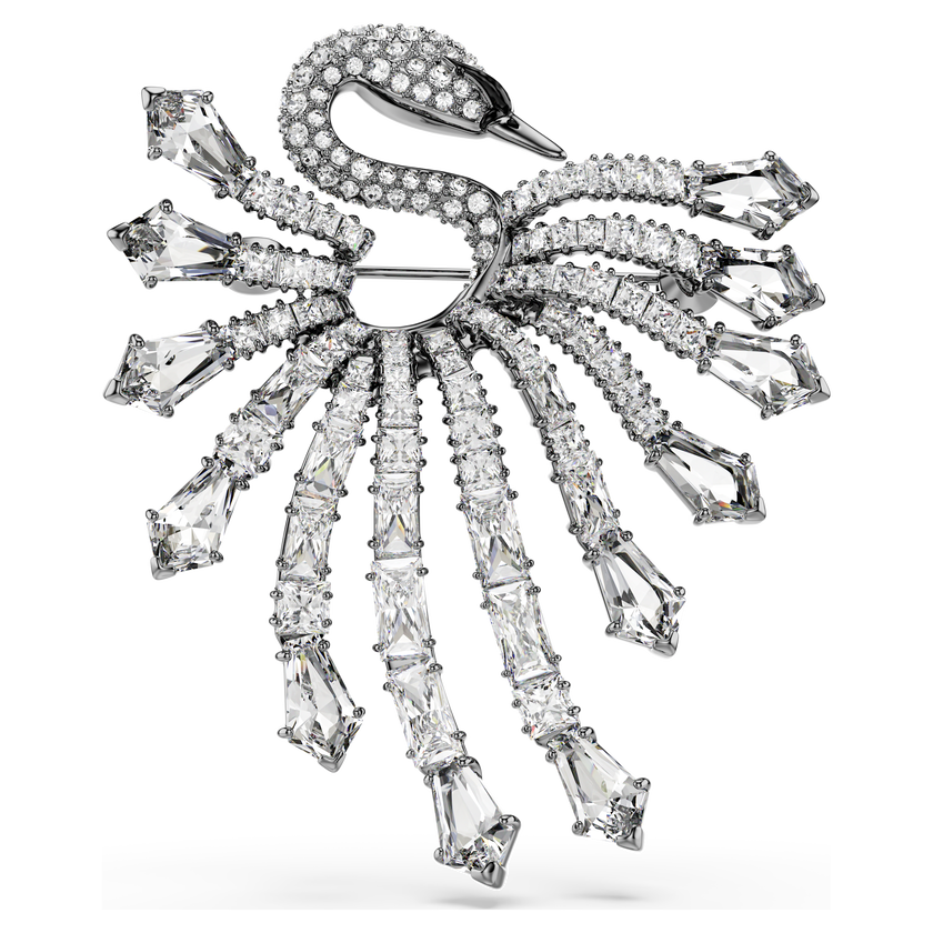 swarovski بروش the vienna collection، شكل بجعة، لون أبيض، طلاء روثينيوم