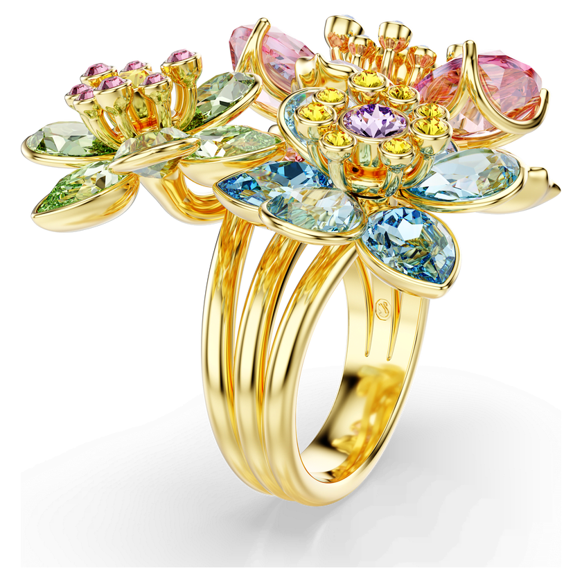 swarovski خاتم idyllia، قطع متنوع، شكل زهرة، ألوان متعددة، طلاء باللون الذهبي
