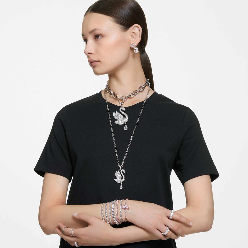 swarovski خاتم matrix vittore،   قطع مستدير، لون أبيض،  طلاء روديوم