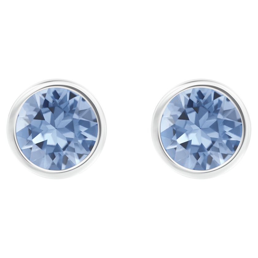 Solitaire stud earrings, Round cut, Blue, Rhodium plated