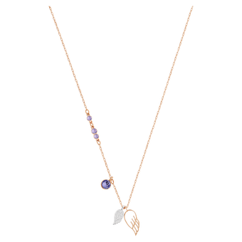 swarovski قلادة symbolic من سواروفسكي، على شكل جناح، لون أرجواني، طلاء باللون الذهبي الوردي