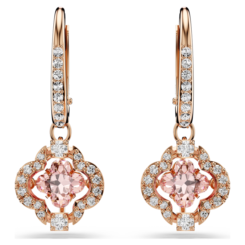 swarovski أقراط متدلية una، على شكل زهرة البرسيم، لون وردي، طلاء ذهبي وردي