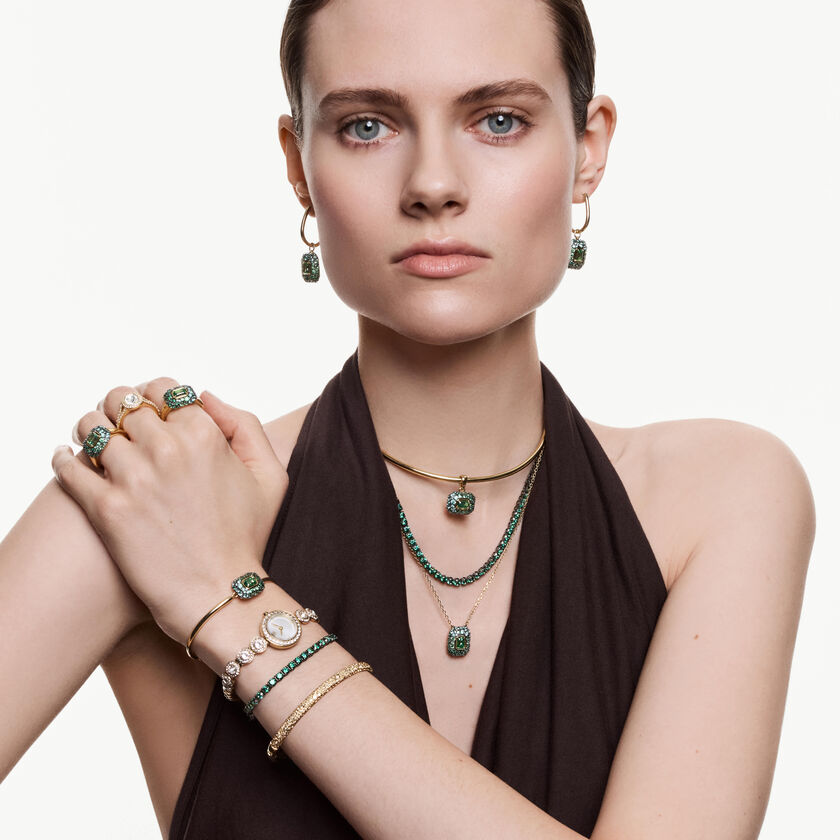 swarovski قلادة sublima، قطع مُثَمَّن، لون أخضر، لمسة نهائية من الذهب عيار 18 قيراط