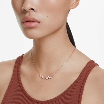 swarovski عقد constella، لؤلؤ كريستال، قطع مستدير، لون أبيض، لمسة نهائية من الذهب الوردي عيار 18 قيراط