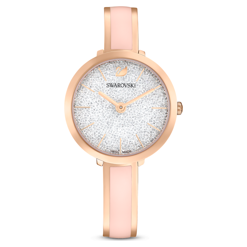swarovski ساعة crystalline delight، سوار معدني، لون وردي، لمسة نهائية باللون الذهبي الوردي